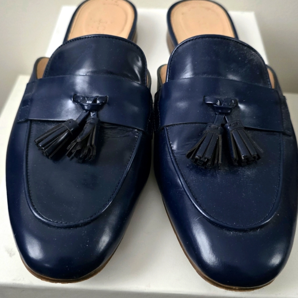 Navy Blue Tassel Leather Slip-On Loafers From J.Crew